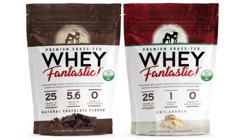 Grass-Fed Whey Fantastic 2.3lb Pouch Of Chocolate Whey Protein Blend & 2.3lb Pouch Of Unflavored Whey Protein