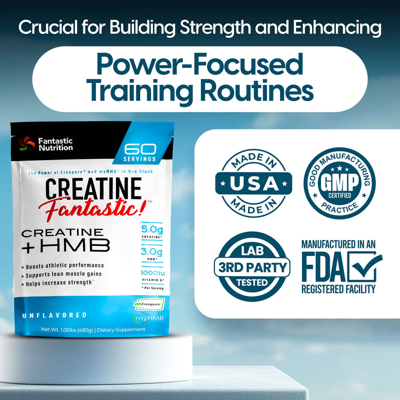 Creatine Fantastic supplement bag, featuring Creapure creatine and myHMB for muscle growth and enhanced training performance.