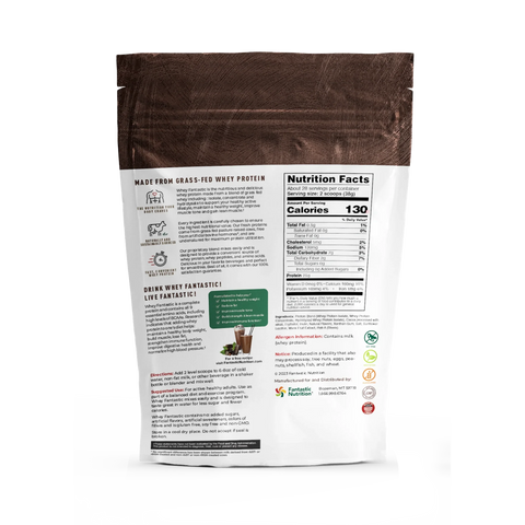 Whey Fantastic Chocolate back Panel Nutrition Facts and Directions
