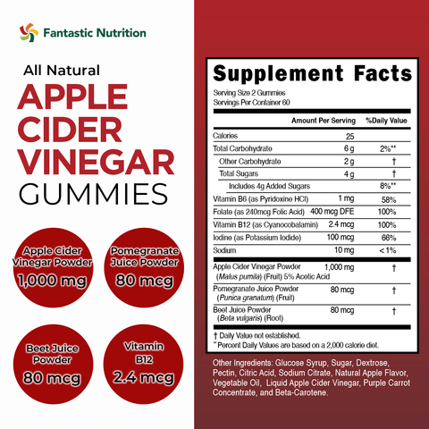 Apple Cider Vinegar Gummies - 120 Count - Immune Support Supplements - Immunity Vitamins - Apple Cider Gummies with The Mother - B Vitamins - Antioxidants Gluten Free - Vegan - Fantastic Nutrition