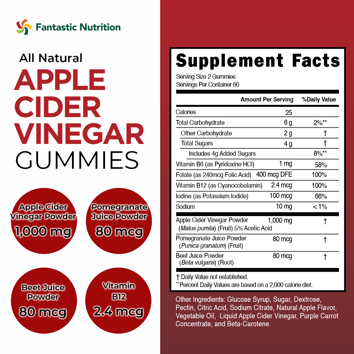 Apple Cider Vinegar Gummies - 120 Count - Immune Support Supplements - Immunity Vitamins - Apple Cider Gummies with The Mother - B Vitamins - Antioxidants Gluten Free - Vegan - Fantastic Nutrition