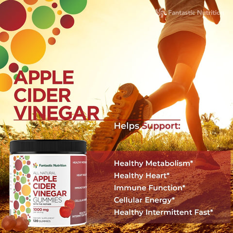 Apple Cider Vinegar Gummies - 120 Count - Immune Support Supplements - Immunity Vitamins - Apple Cider Gummies with The Mother - B Vitamins - Antioxidants Gluten Free - Vegan - Fantastic Nutrition