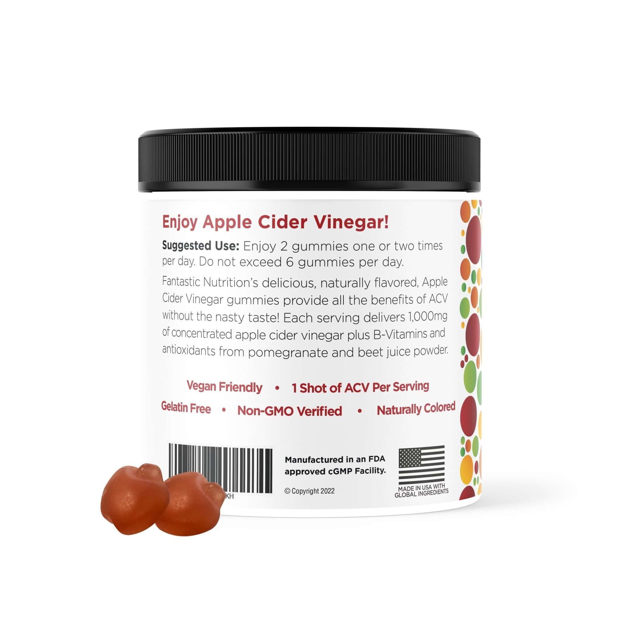 Apple Cider Vinegar Gummies - 120 Count - Immune Support Supplements - Immunity Vitamins - Apple Cider Gummies with The Mother - B Vitamins - Antioxidants Gluten Free - Vegan - Fantastic Nutrition