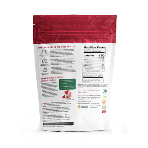 Whey Fantastic - Strawberry - 100% Grass Fed Whey Protein Powder - Unique 3-Whey Blend of Whey Isolate, Concentrate & Hydrolysate Provides 25g of Undenatured Protein per Serving - 2.34lb - 28 Servings - Fantastic Nutrition